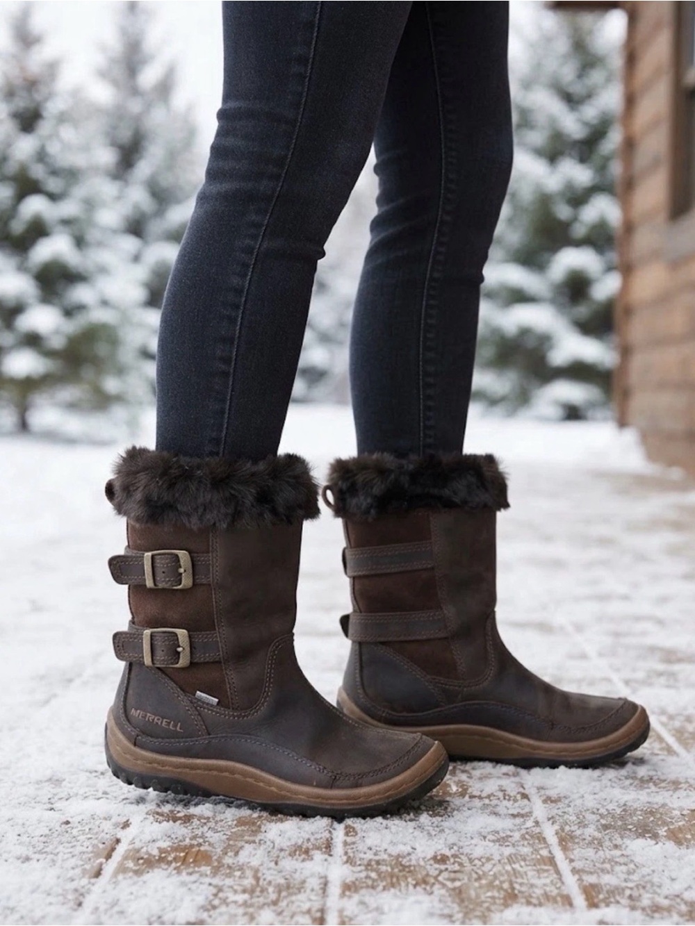 Merrell Women's Dark Brown Faux-Fur Insulated Winter Boots size 7